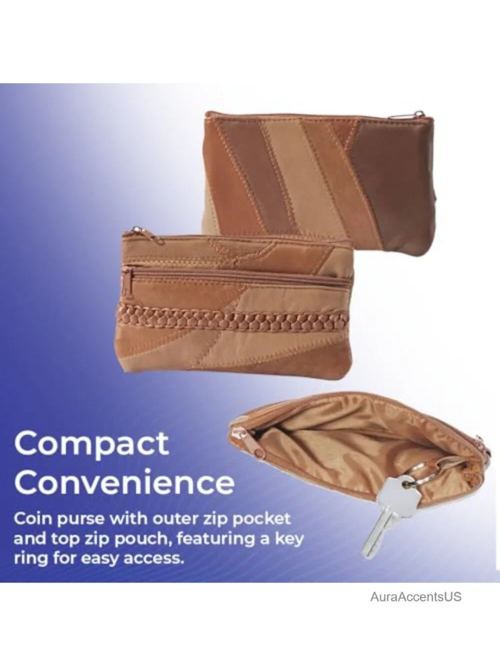 3-Piece Genuine Leather Satchel Handbag Wallet Coin Purse Set